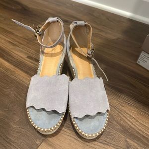Light Blue suede wedge sandals